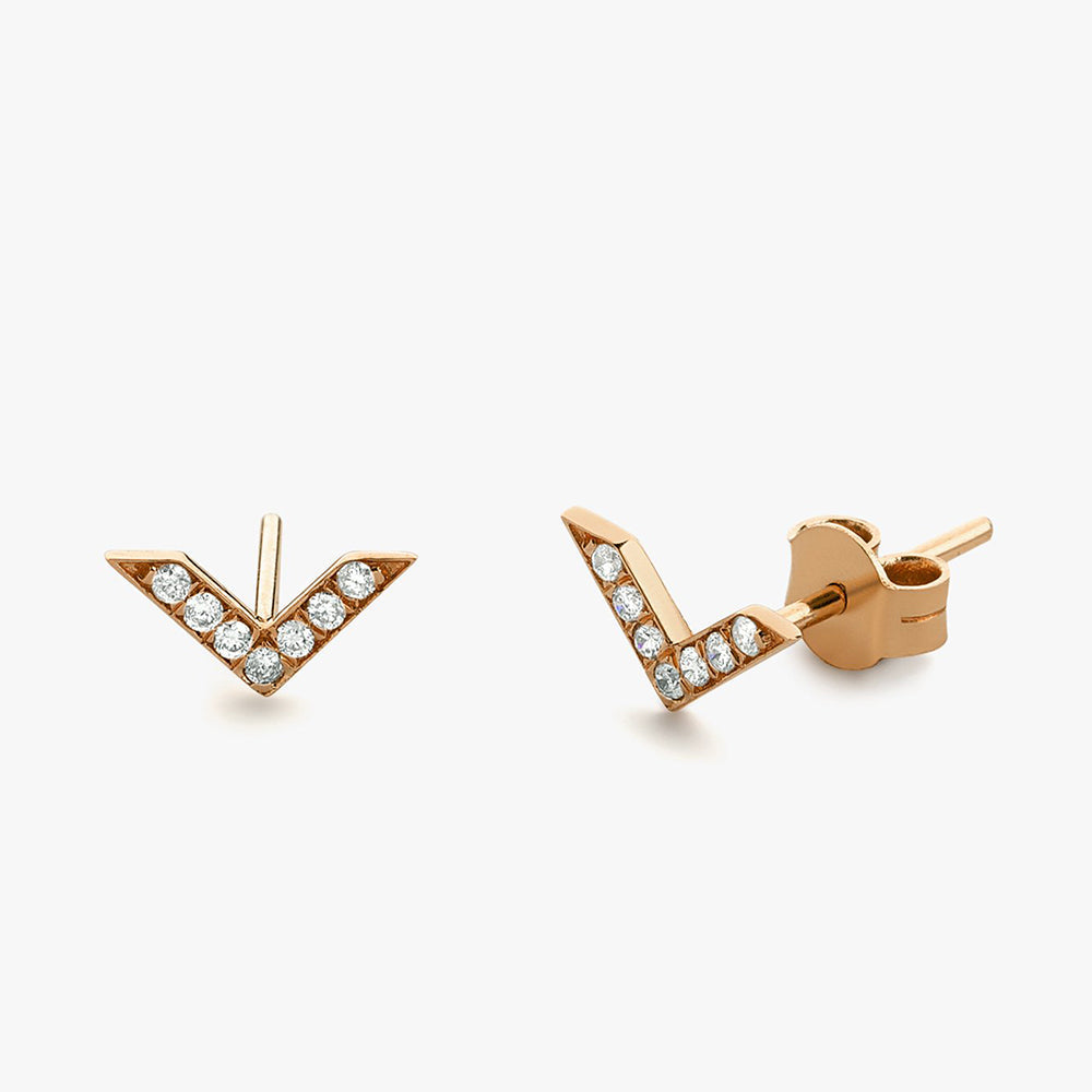 OBFJ0128 - 14K Rose Gold Dainty Diamond Chevron Earrings 1