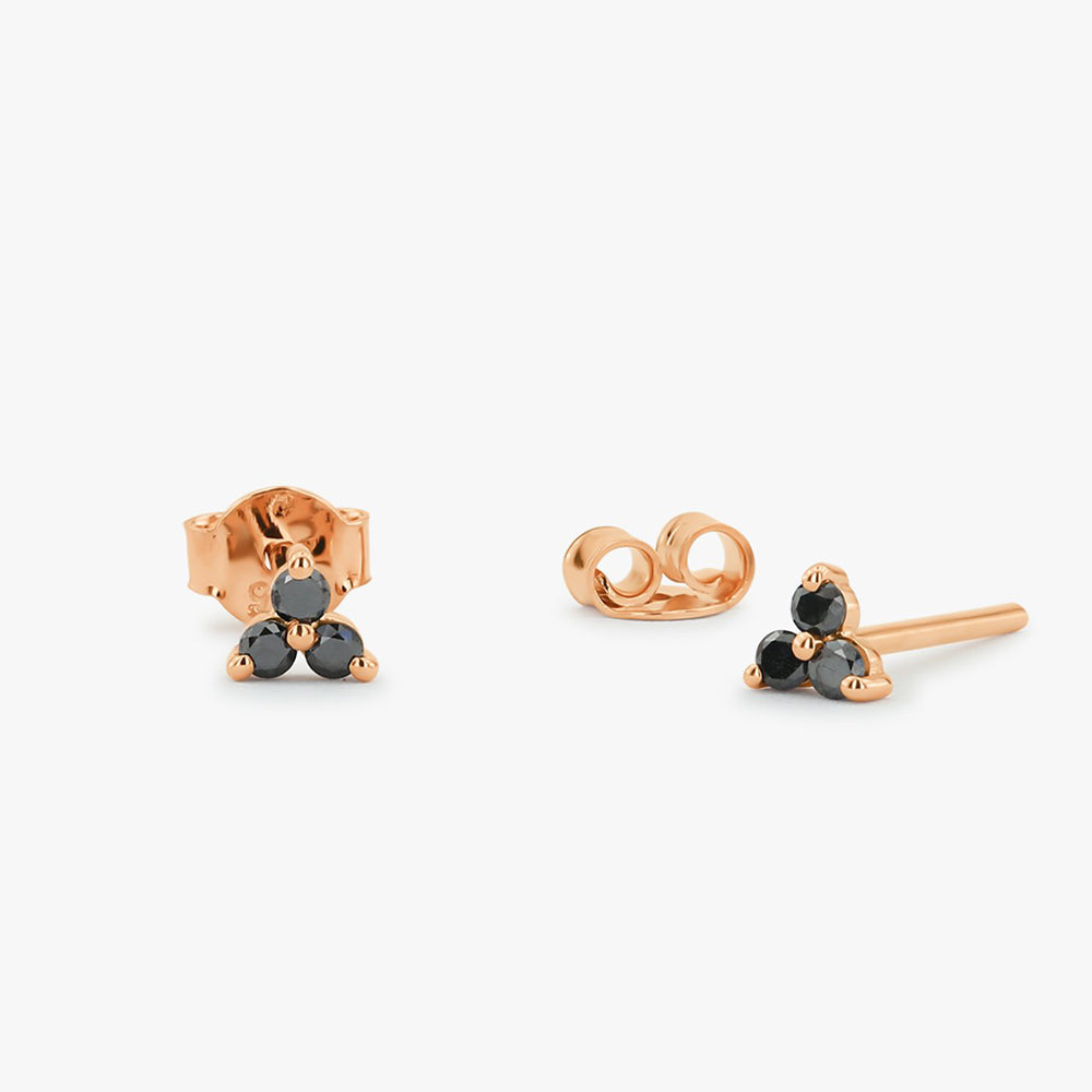 OBFJ1694 - 14K Gold Tiny Black Diamond Trio Stud Earrings 4