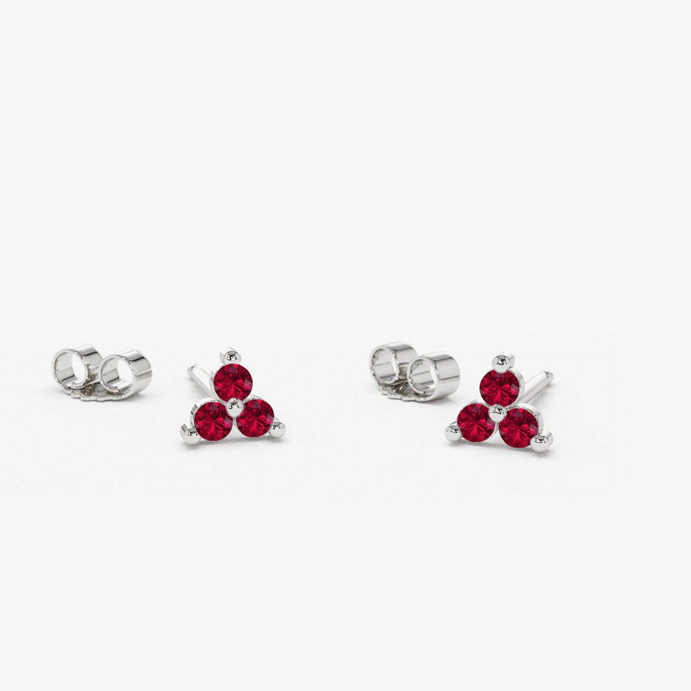 OBFJ0990 - 14K Tiny Trio Ruby Earrings 4