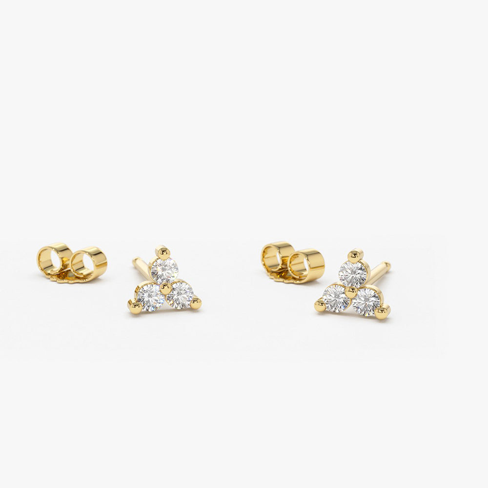 OBFJ1602 - 14K Gold Prong Setting Diamond Trio Tiny Stud Earrings 1