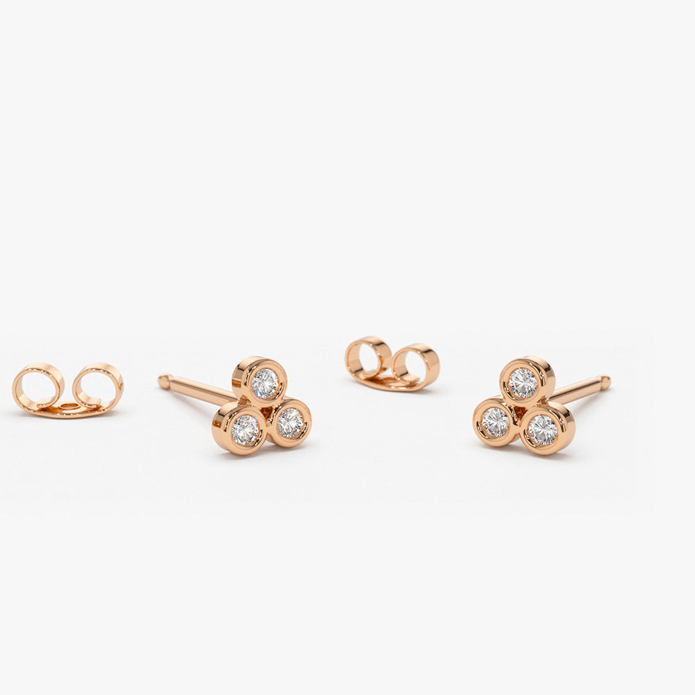OBFJ1622 - 14K Gold Dainty Round Cut Diamond Trio Stud Earring 3