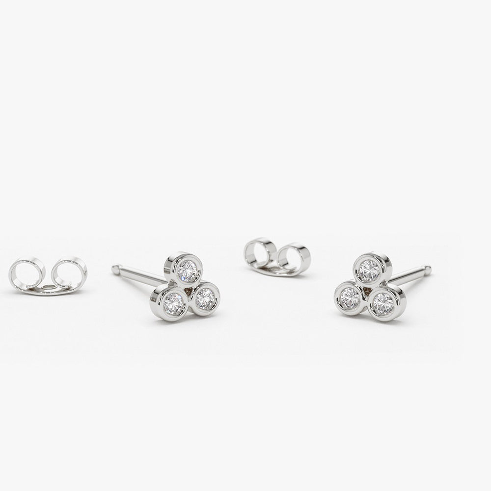 OBFJ1622 - 14K Gold Dainty Round Cut Diamond Trio Stud Earring 4