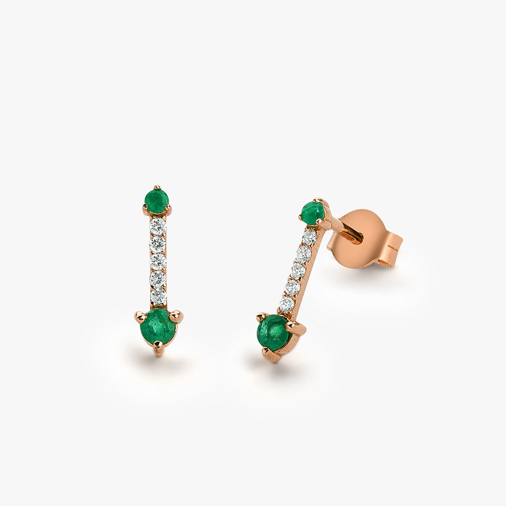 OBFJ1696 - 14K Gold Round Emerald and Diamond Earrings 4