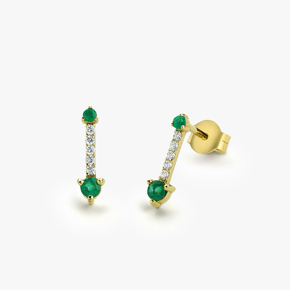OBFJ1696 - 14K Gold Round Emerald and Diamond Earrings 1