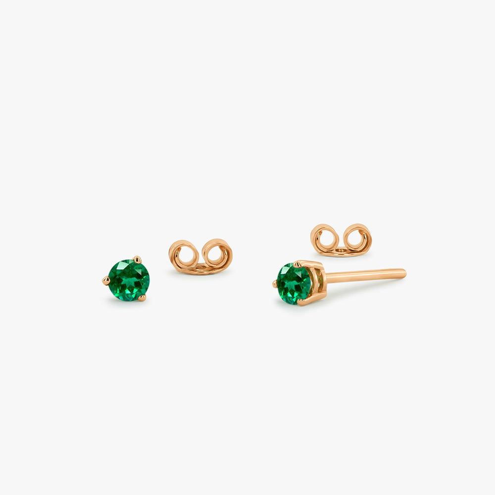 OBFJ1686 - 14K Gold Round Cut Emerald Stud Earrings 4