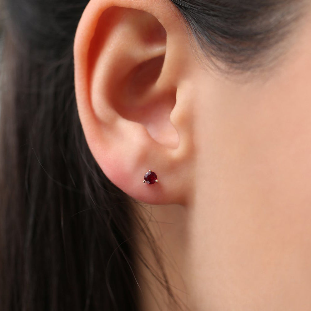 OBFJ1687 - 14K Gold Round Cut Ruby Stud Earrings 2