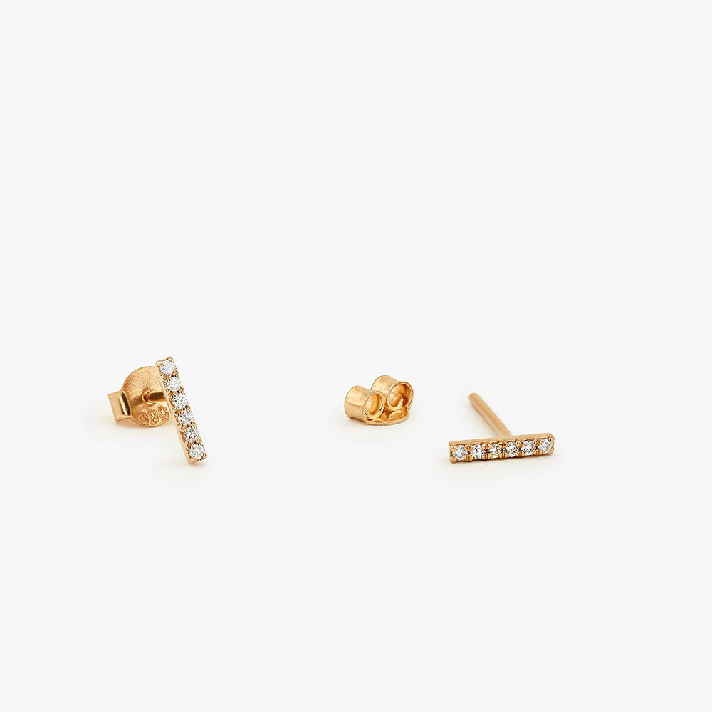 OBFJ0133 - 14K Rose Gold Diamond Bar Stud Earrings 1