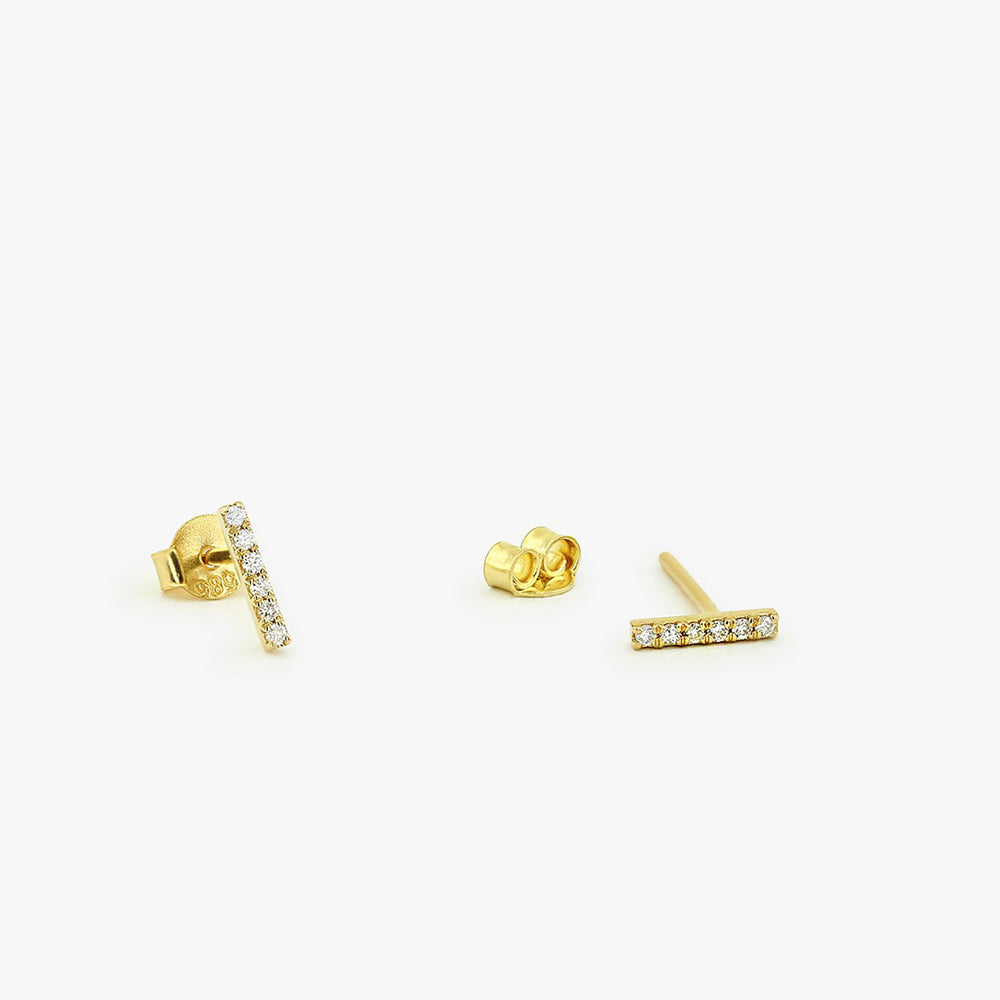 OBFJ1659 - 14K Gold Diamond Bar Stud Earrings 1