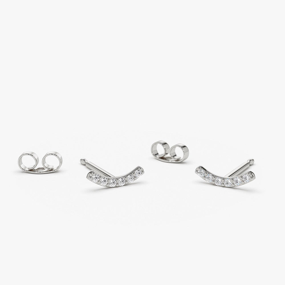 OBFJ1672 - 14K Gold Diamond Curved Bar Stud Earrings 7