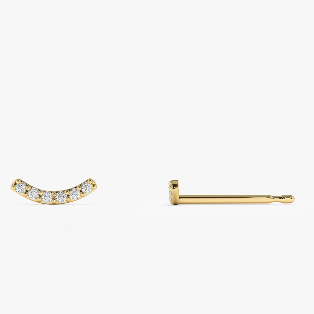 OBFJ1672 - 14K Gold Diamond Curved Bar Stud Earrings 8