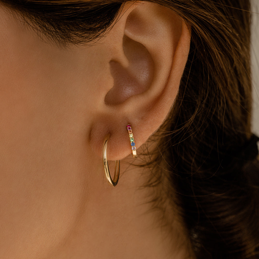 OBFJ2268 - 14K Gold Multi Color Huggie Hoop Earrings 5