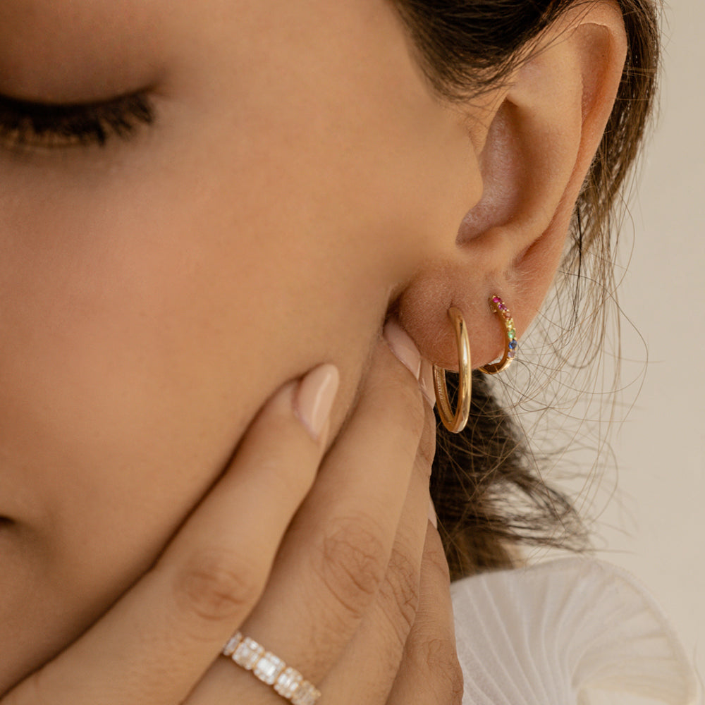 OBFJ2268 - 14K Gold Multi Color Huggie Hoop Earrings 4