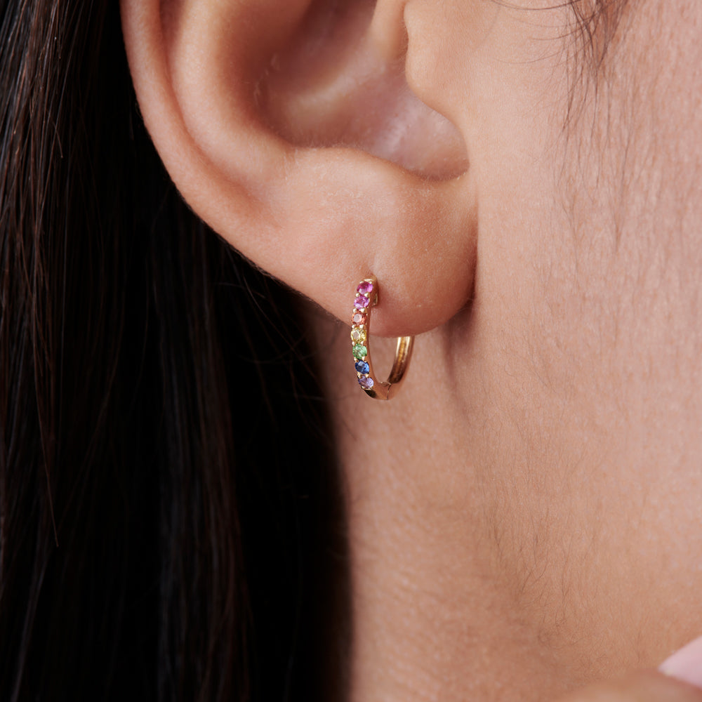 OBFJ2268 - 14K Gold Multi Color Huggie Hoop Earrings 2