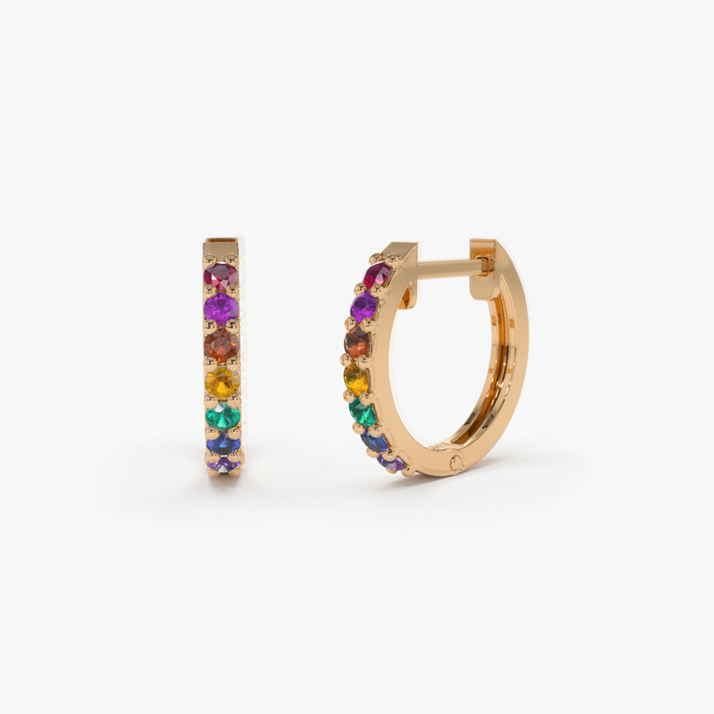 OBFJ2268 - 14K Gold Multi Color Huggie Hoop Earrings 7