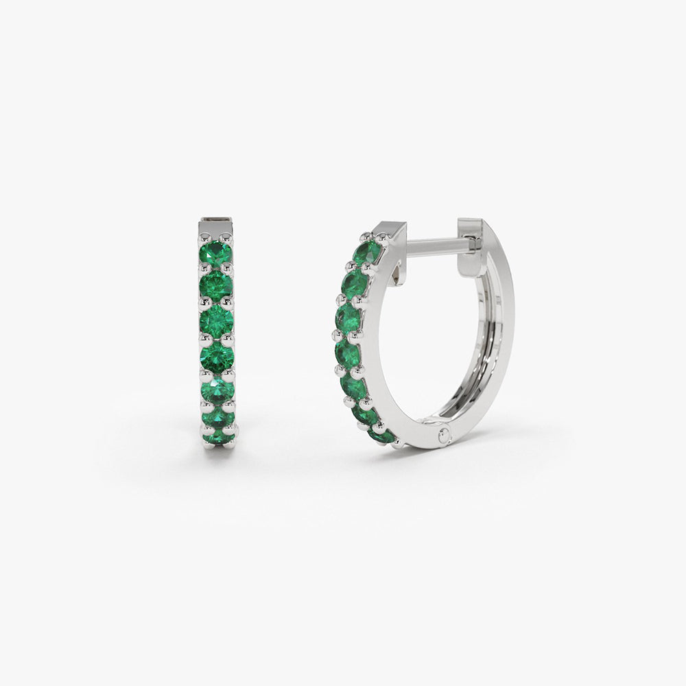 OBFJ1844 - 14K Gold Emerald Huggie Hoop Earrings 6