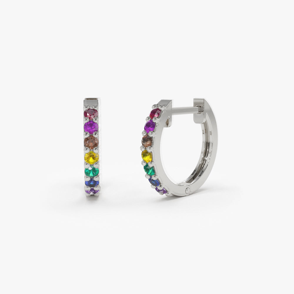 OBFJ2268 - 14K Gold Multi Color Huggie Hoop Earrings 8