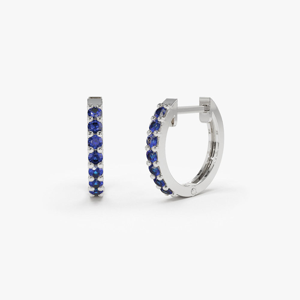 OBFJ1866 - 14K Gold Sapphire Huggie Hoop Earrings 7
