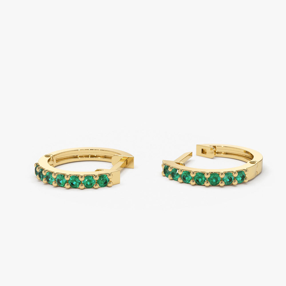 OBFJ1844 - 14K Gold Emerald Huggie Hoop Earrings 8