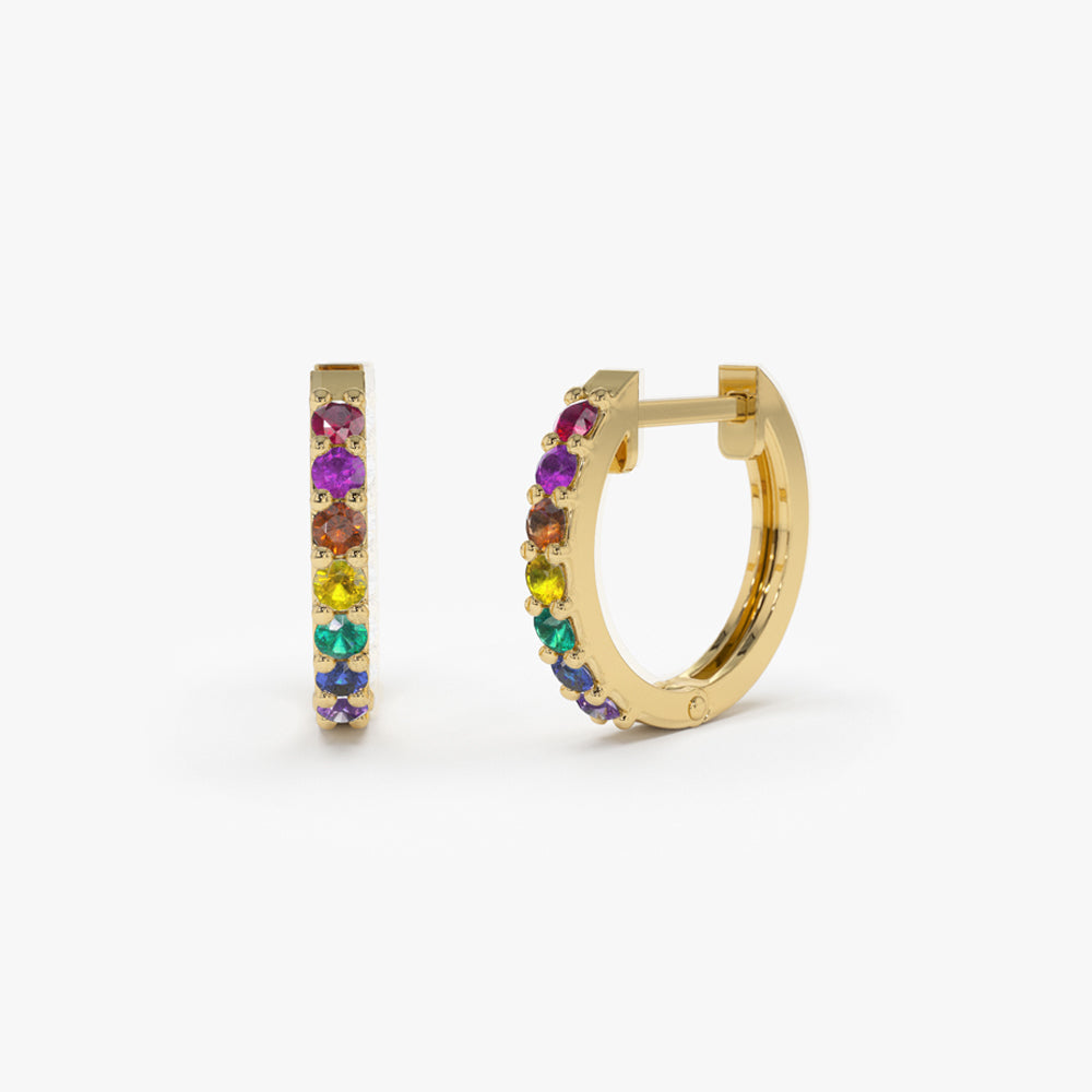 OBFJ2268 - 14K Gold Multi Color Huggie Hoop Earrings 1