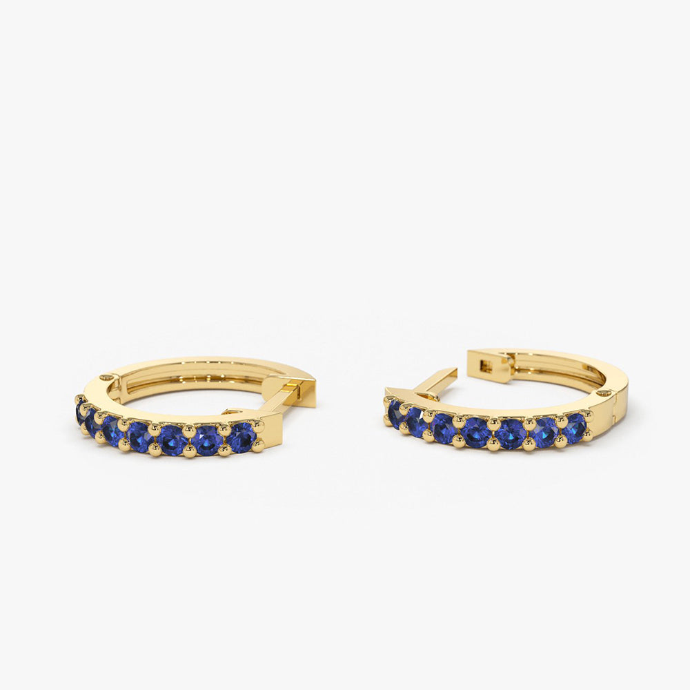 OBFJ1866 - 14K Gold Sapphire Huggie Hoop Earrings 8