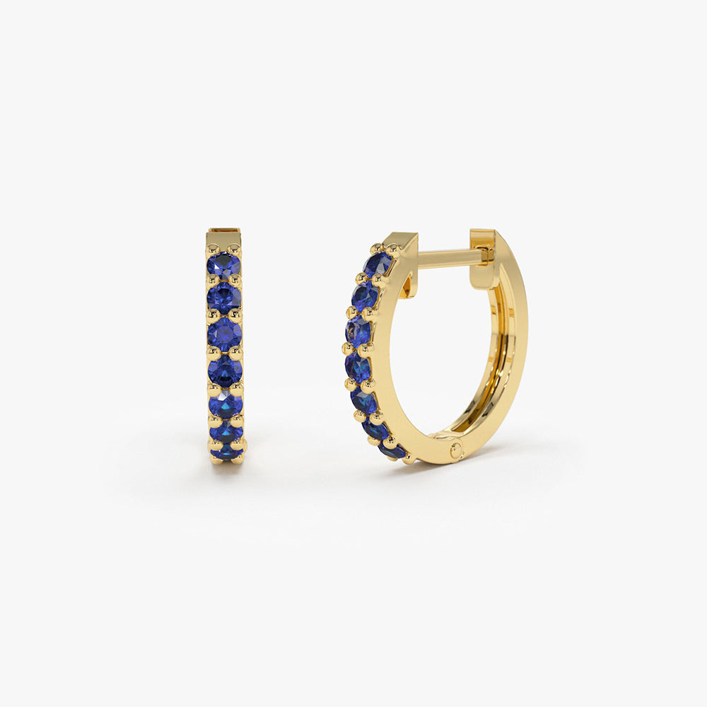 OBFJ1866 - 14K Gold Sapphire Huggie Hoop Earrings 1