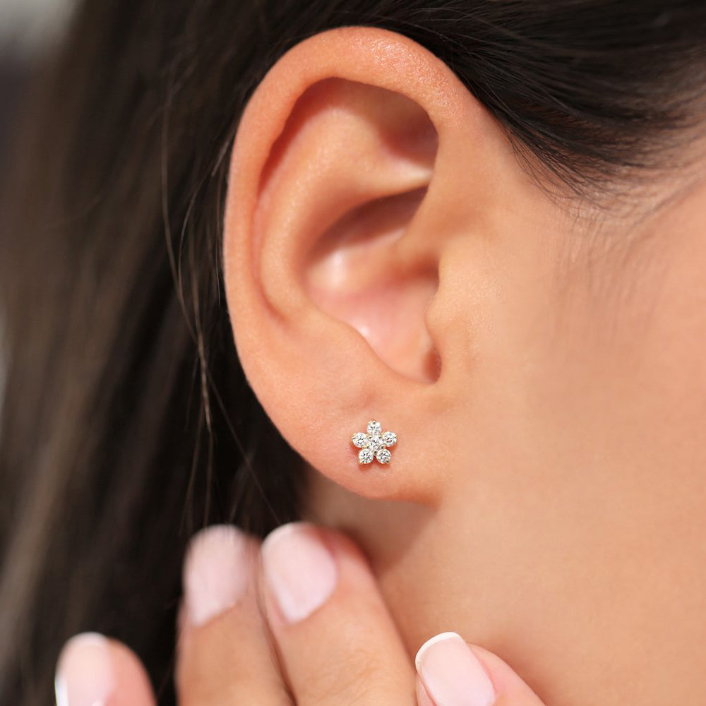 OBFJ0136 - 14K Rose Gold Diamond Flower Earrings 3