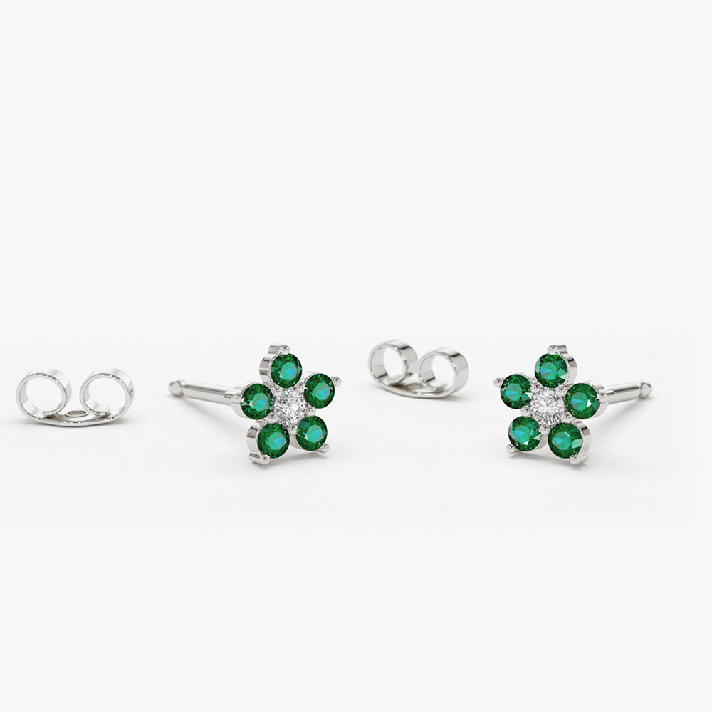 OBFJ1843 - 14K Emerald and Diamond Flower Studs 6