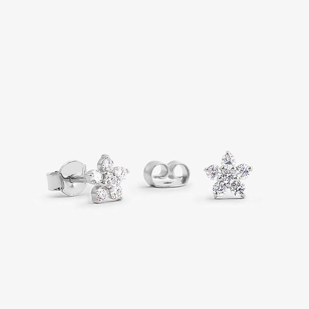 OBFJ1742 - 14K Gold Diamond Flower Earrings 5