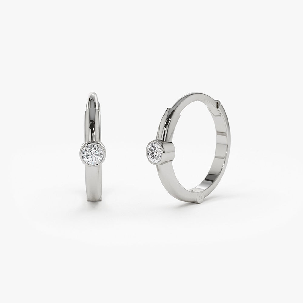 OBFJ1876 - 14K Single Bezel Set Diamond Hoops 6