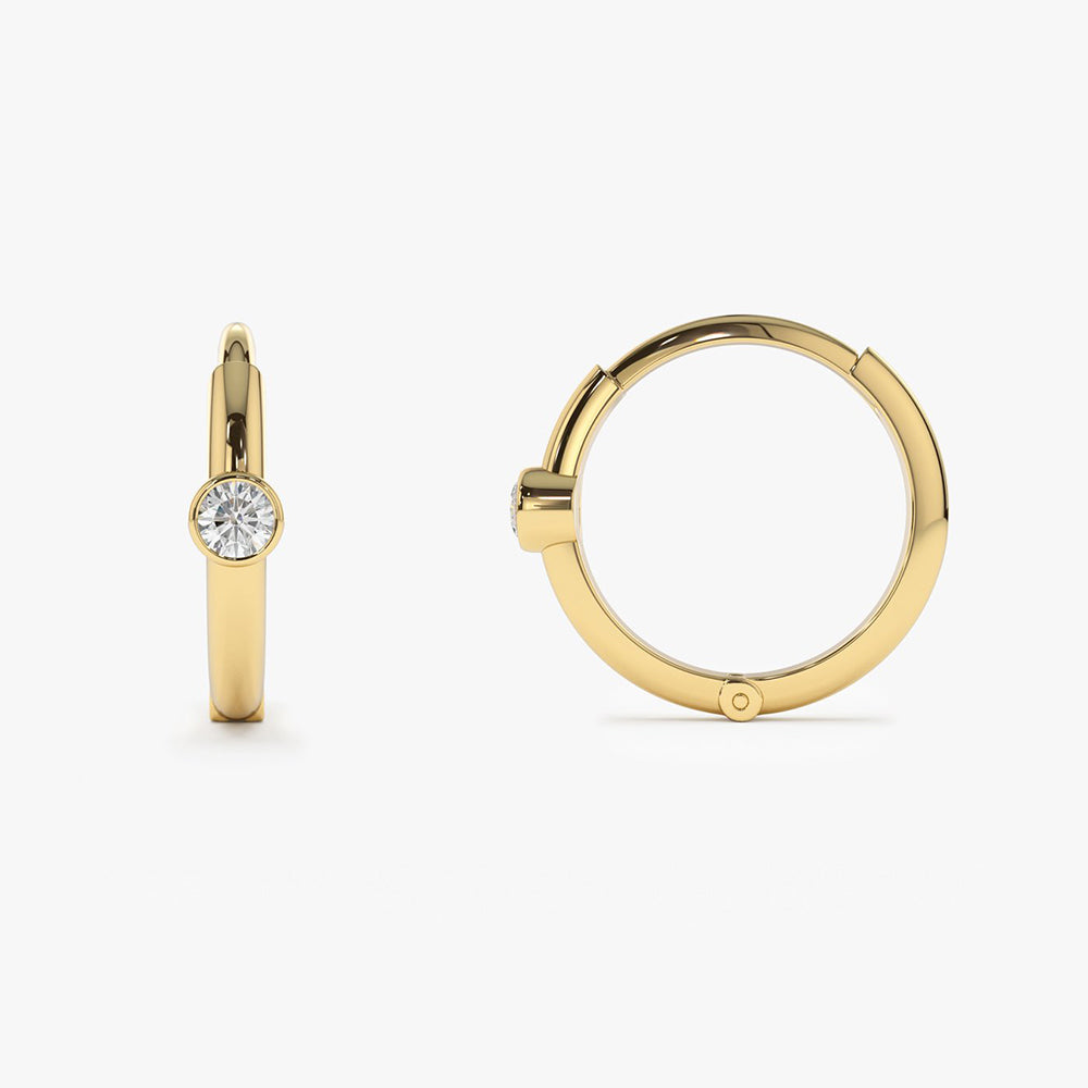 OBFJ1876 - 14K Single Bezel Set Diamond Hoops 7