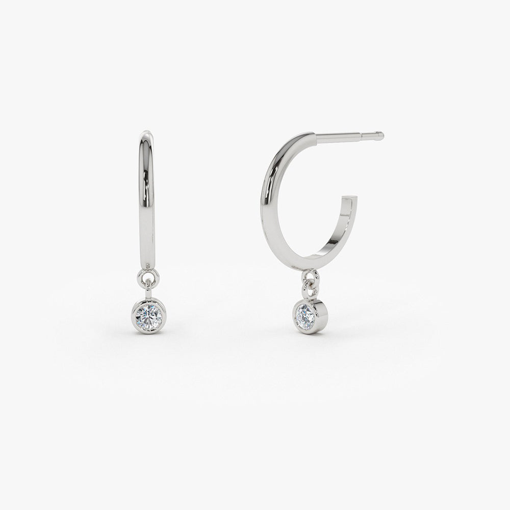 OBFJ1830 - 14K Hoop with Dangling Diamond 7