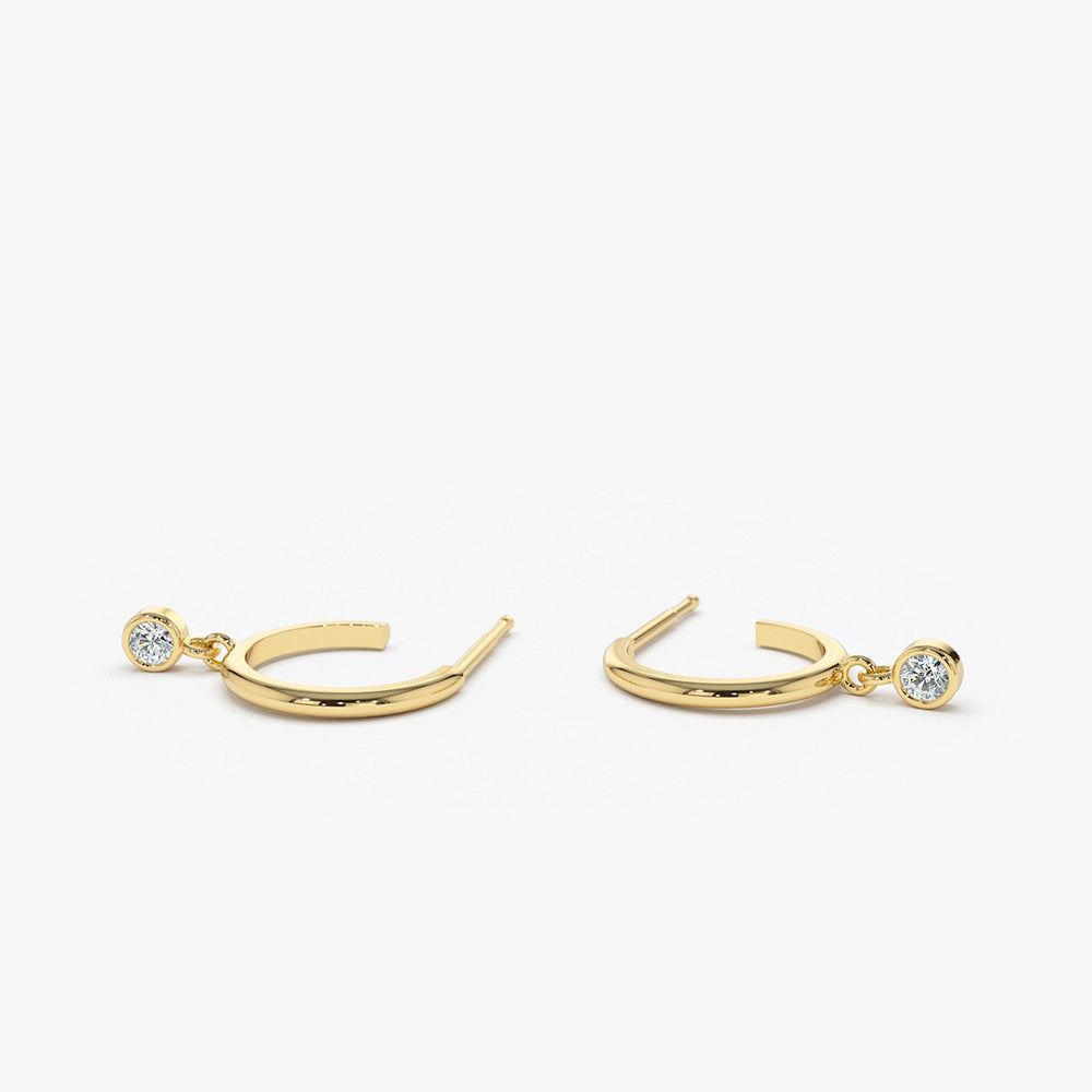 OBFJ1830 - 14K Hoop with Dangling Diamond 8