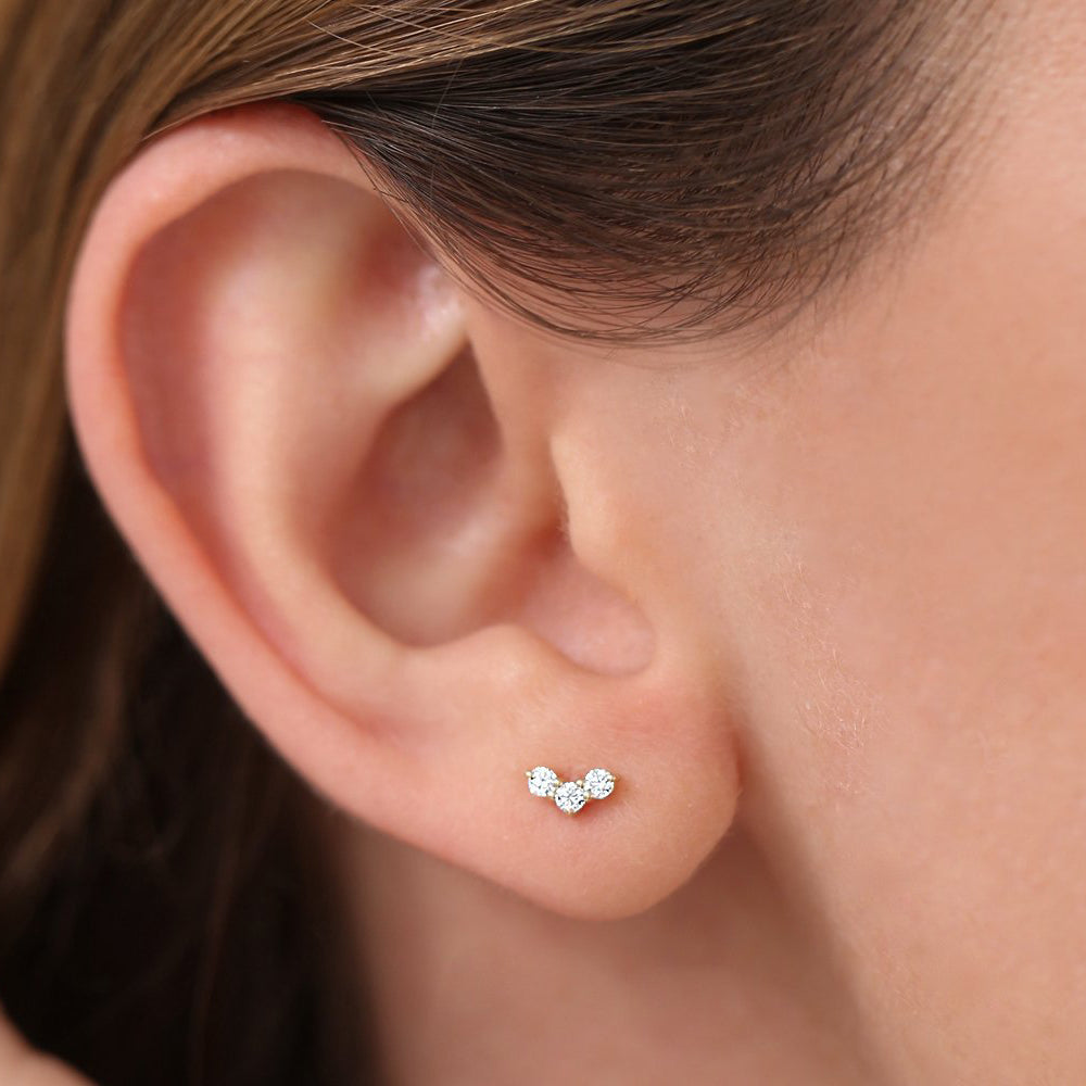 OBFJ1833 - 14K Gold Mini Trio Diamond Stud Earrings 3