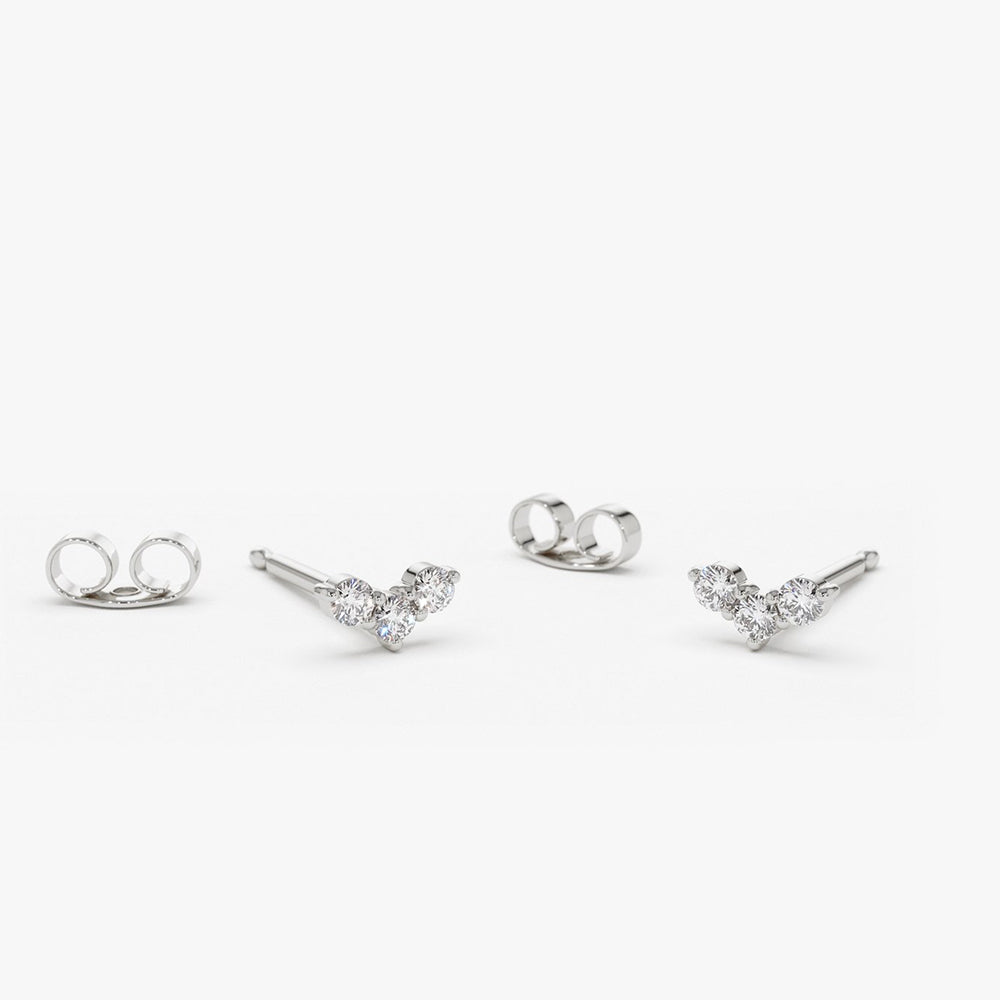 OBFJ1833 - 14K Gold Mini Trio Diamond Stud Earrings 5
