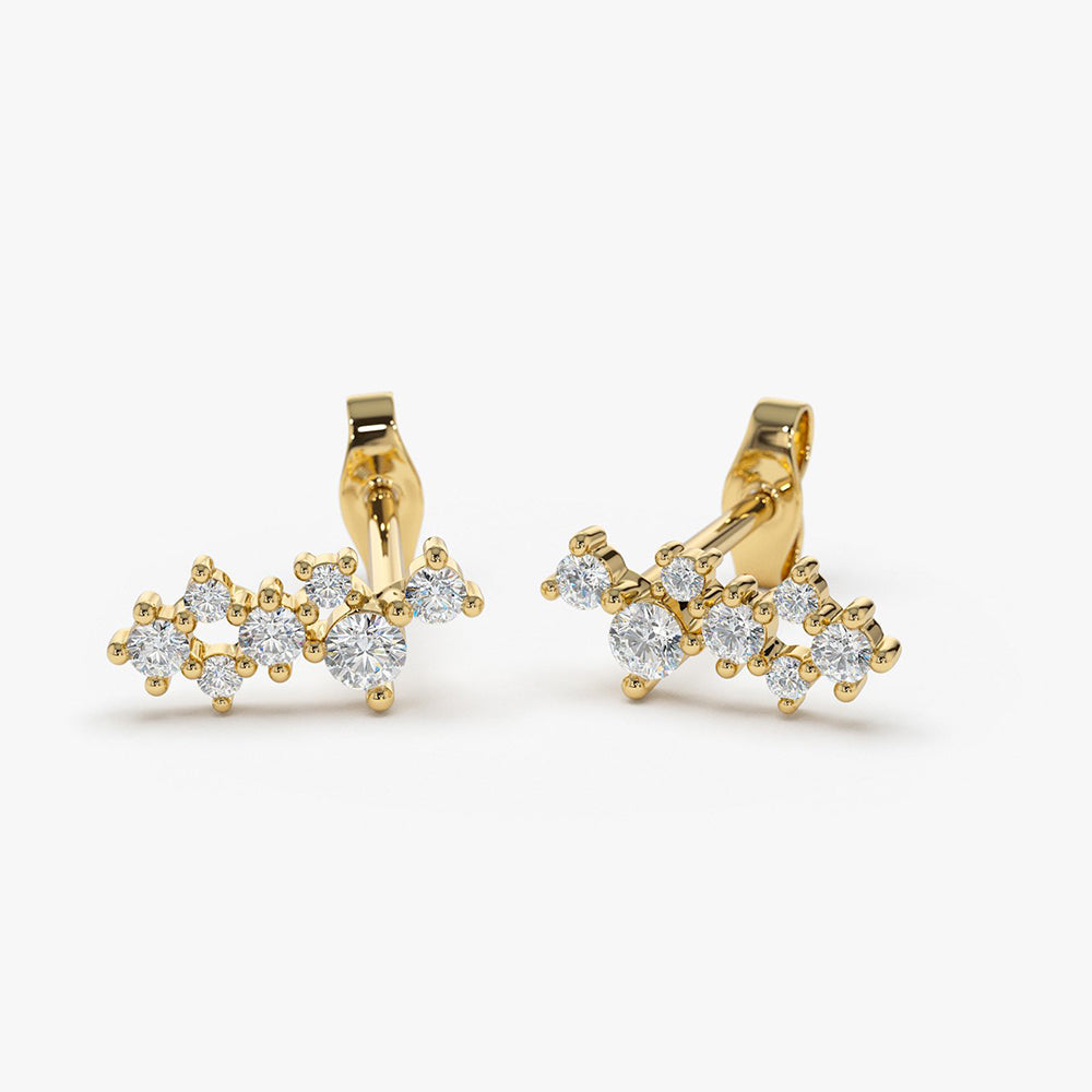 OBFJ1877 - 14K Gold Diamond Cluster Earrings 8