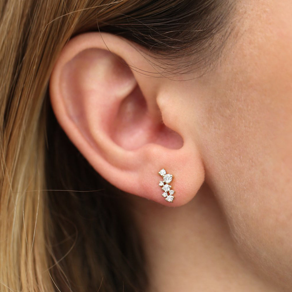 OBFJ1877 - 14K Gold Diamond Cluster Earrings 4