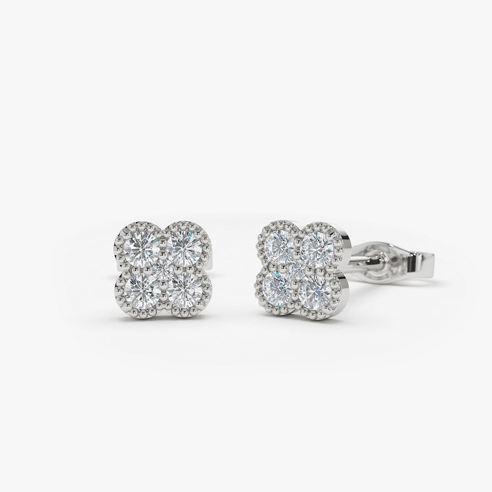 OBFJ1905 - 14k Gold Diamond Cluster Floral Design Earrings 4