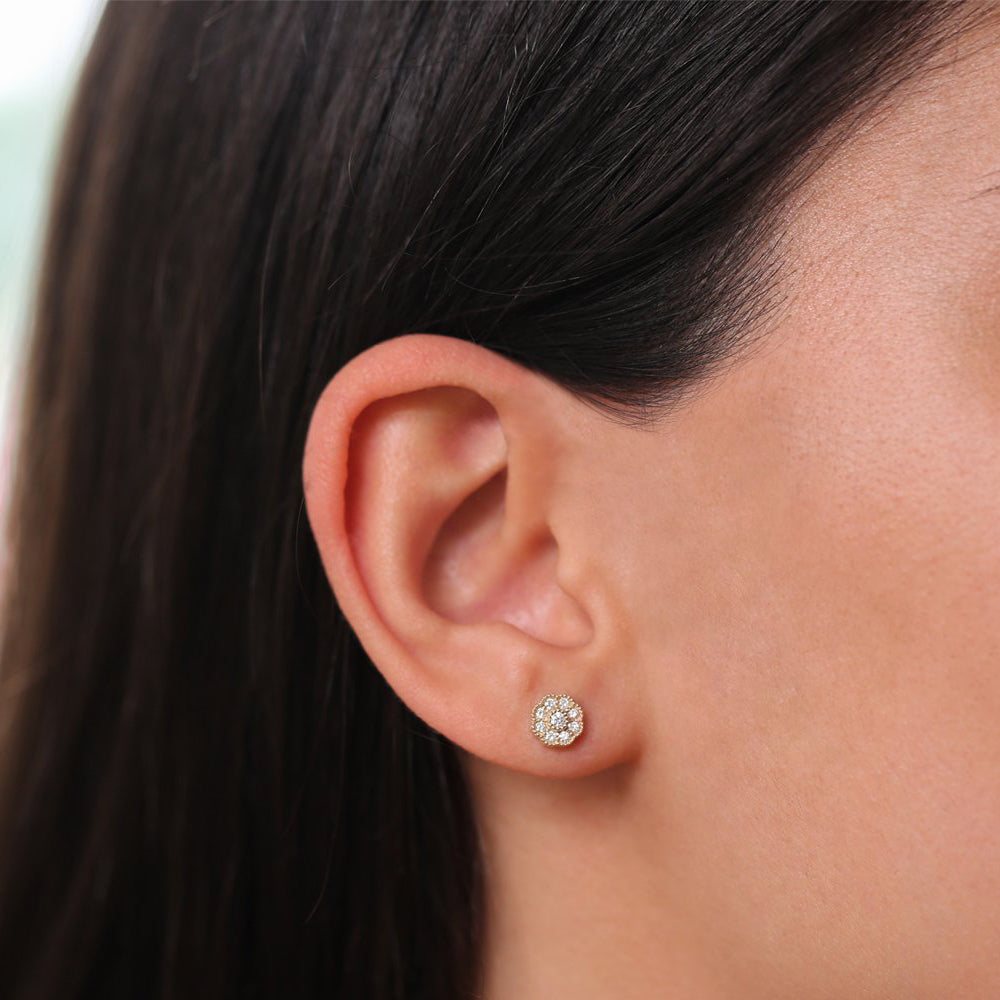 OBFJ1974 - 14k Floral Design Diamond Studs 4