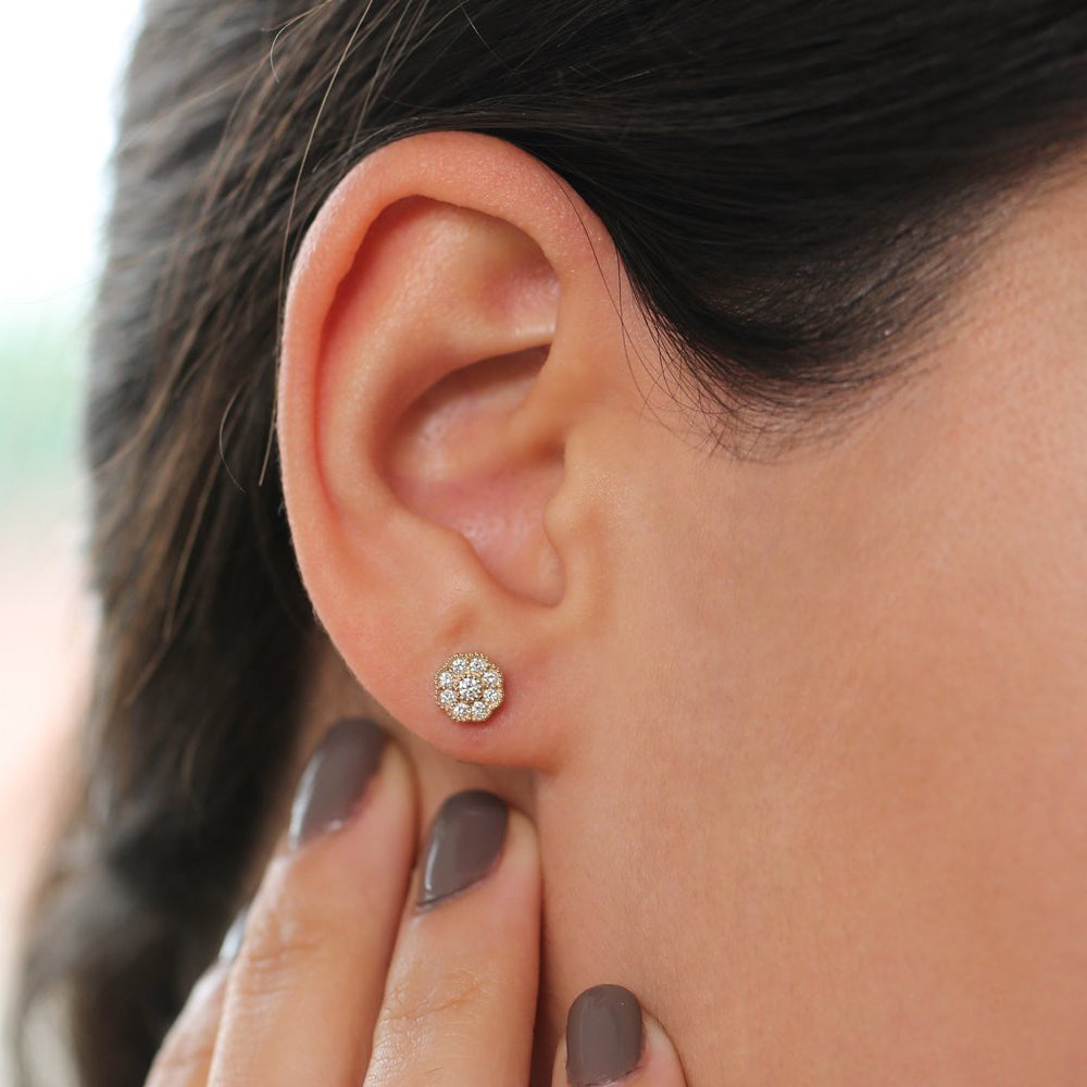 OBFJ1974 - 14k Floral Design Diamond Studs 3