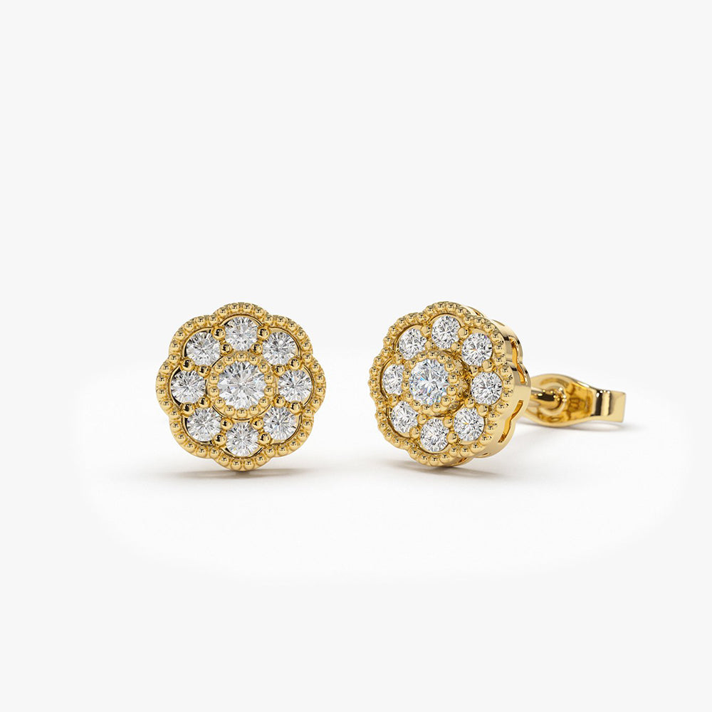 OBFJ1974 - 14k Floral Design Diamond Studs 1
