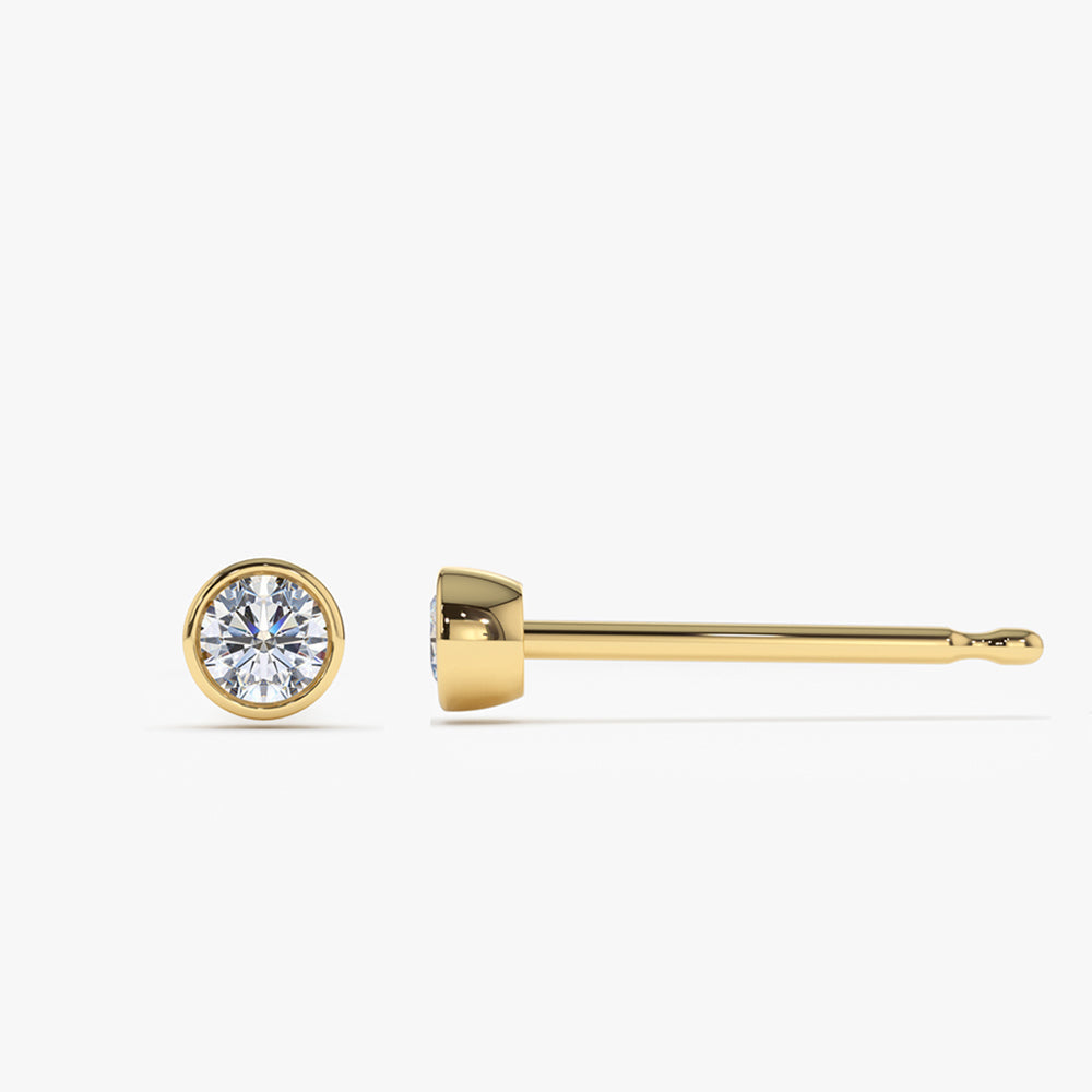 OBFJ1976 - Bezel Setting Round Diamond Studs earrings in selectable metal and diamond options - Roselle Jewelry view 6