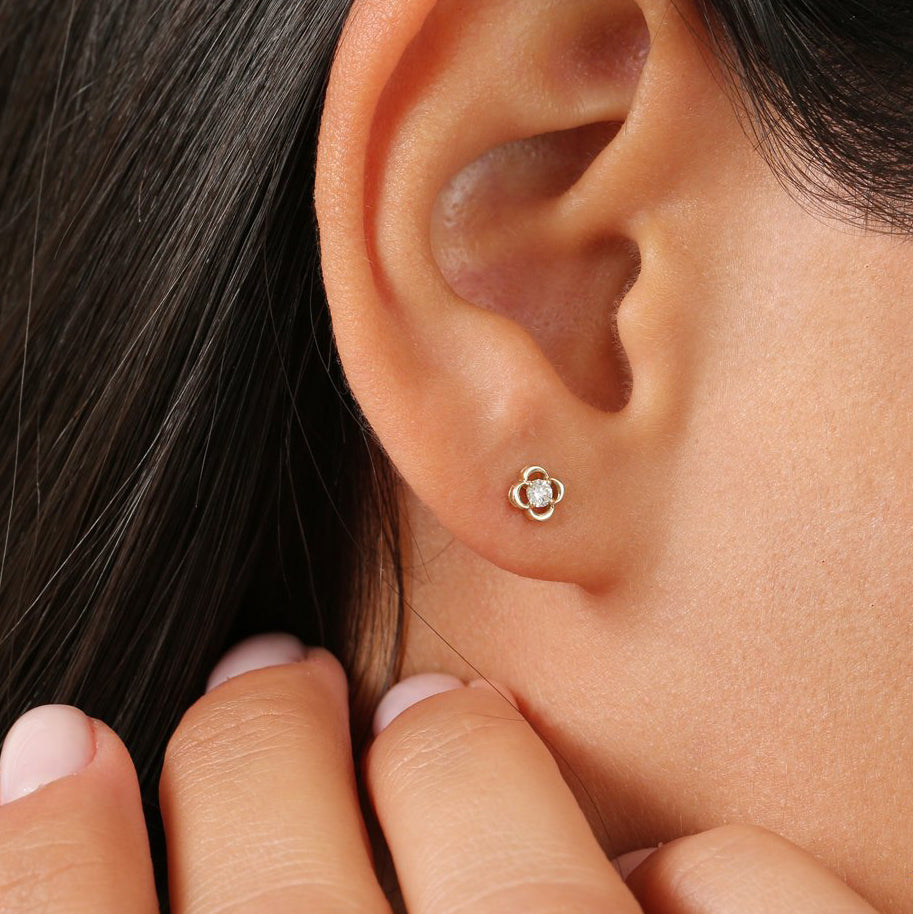 OBFJ0152 - 14k Rose Diamond Clover Earrings 2
