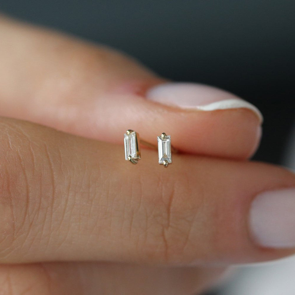 OBFJ0160 - 14k Rose Mini Baguette Diamond Studs 2