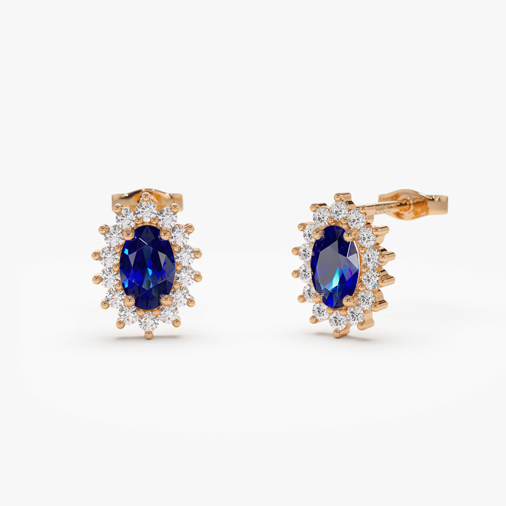 OBFJ2083 - 14k Oval Cut Blue Sapphire Earrings with Diamonds 3