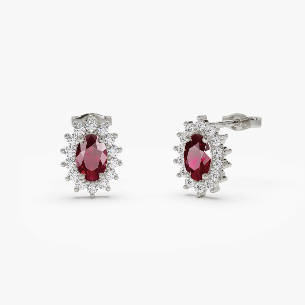 OBFJ1526 - 14k Oval Cut Ruby Earrings with Diamonds 5