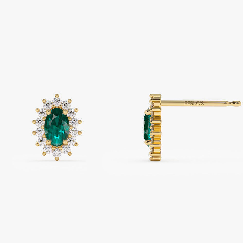 OBFJ2053 - 14k Emerald Earrings with Halo Diamonds 6