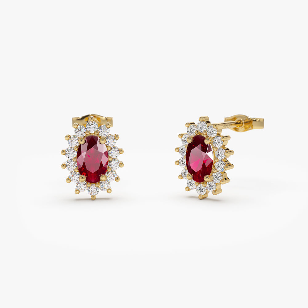 OBFJ1526 - 14k Oval Cut Ruby Earrings with Diamonds 1