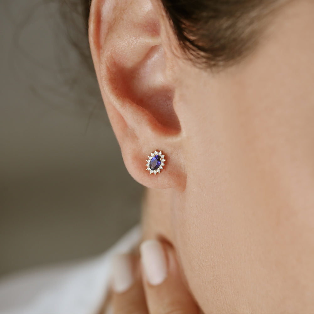 OBFJ2083 - 14k Oval Cut Blue Sapphire Earrings with Diamonds 2