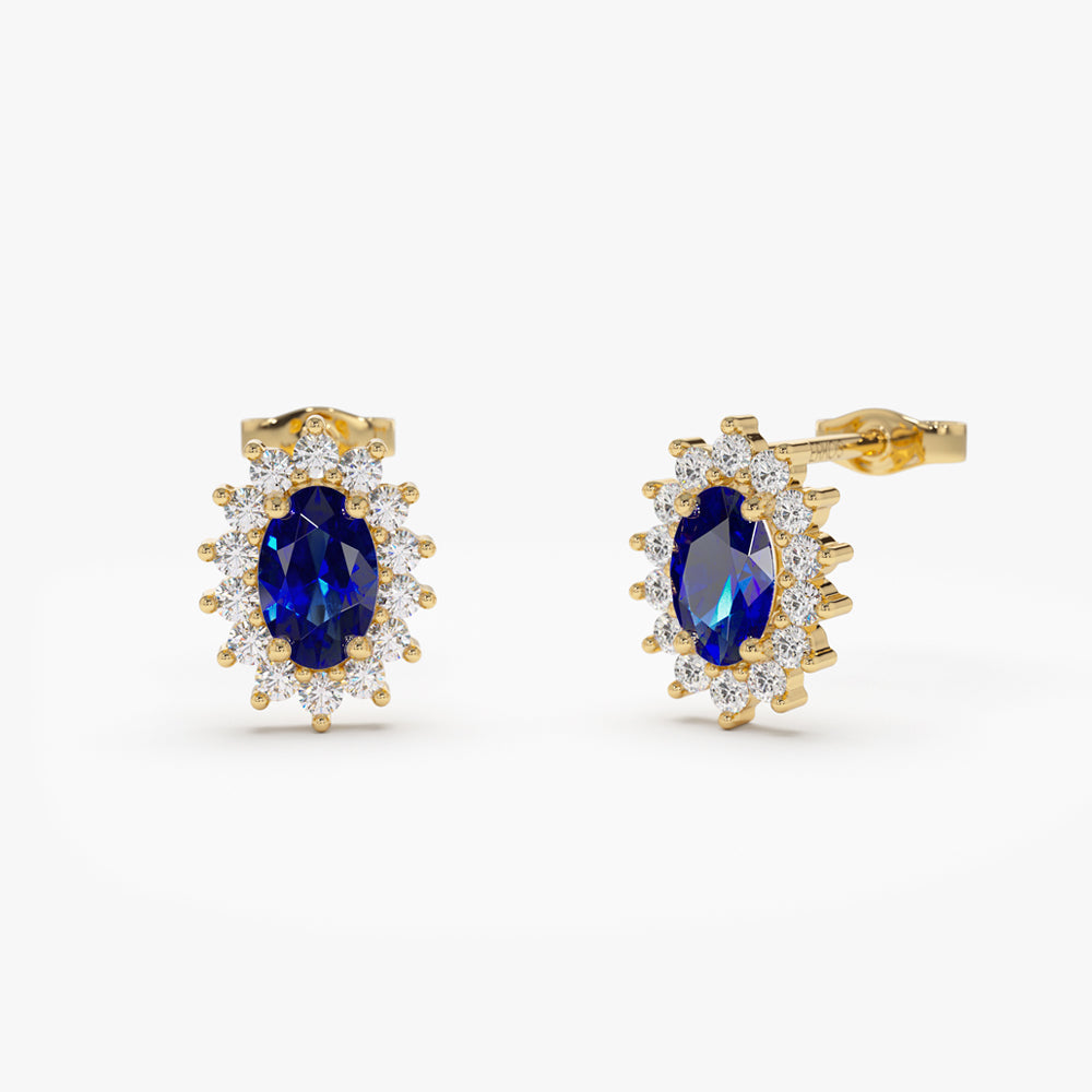 OBFJ2083 - 14k Oval Cut Blue Sapphire Earrings with Diamonds 1