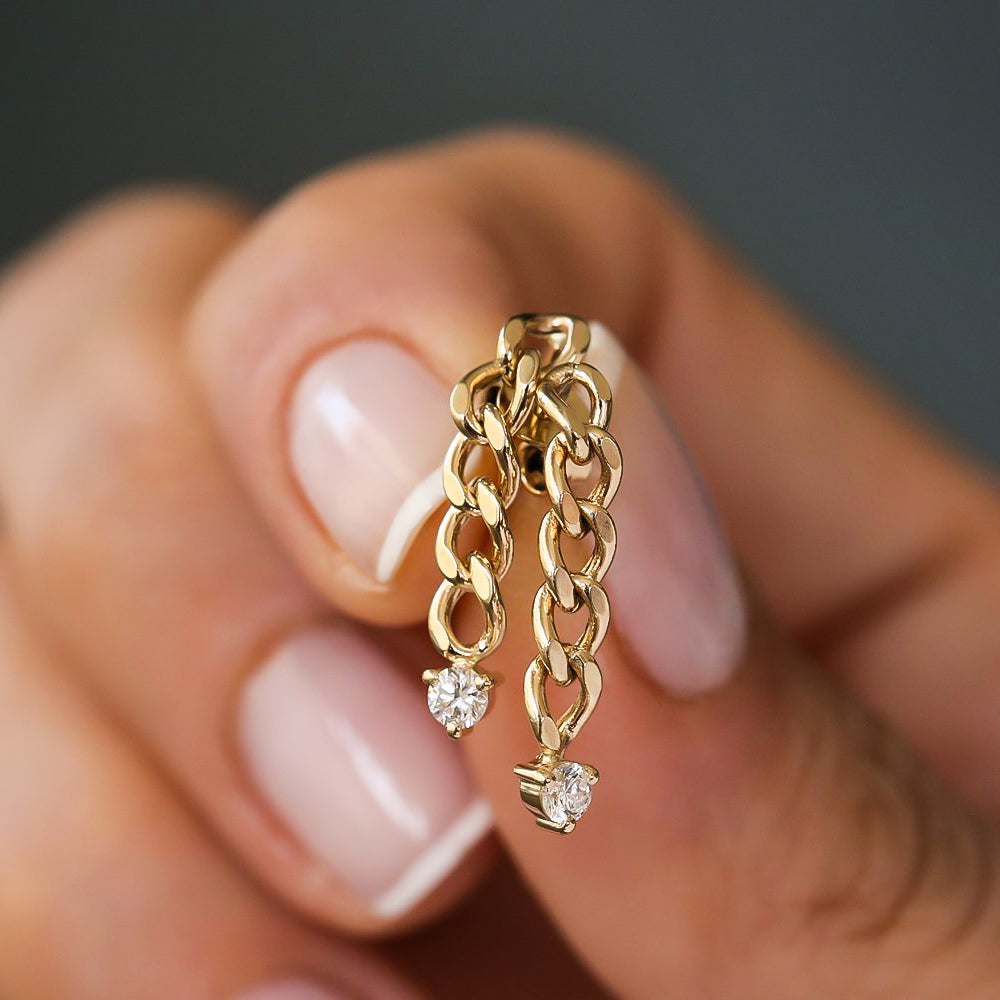 OBFJ2057 - 14k Cuban Link Diamond Earrings 3